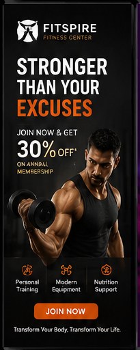 Fitspire Fitness Center sample ad creative: 30% off annual membership