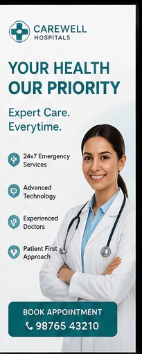 Carewell Hospitals sample ad creative: Your Health, Our Priority