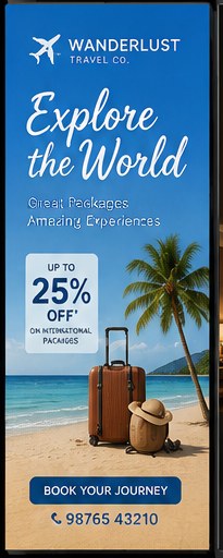 Wanderlust Travel Co sample ad creative: up to 25% off international packages